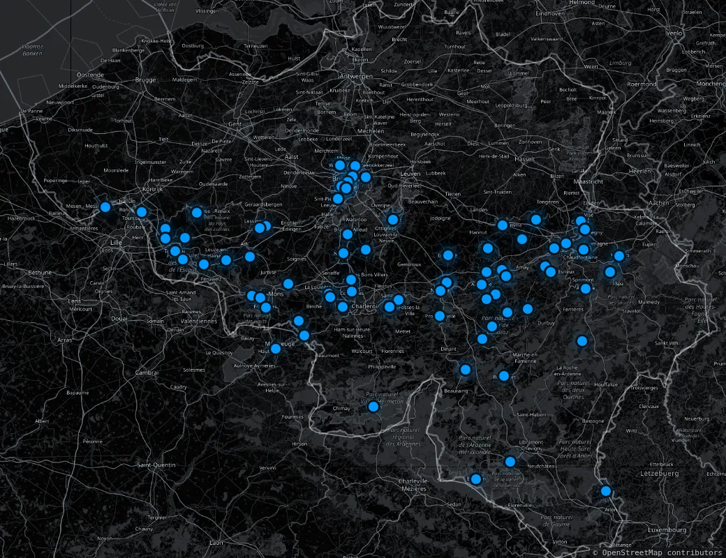 Carte des clients BE WEB en Belgique et dans le nord de la France